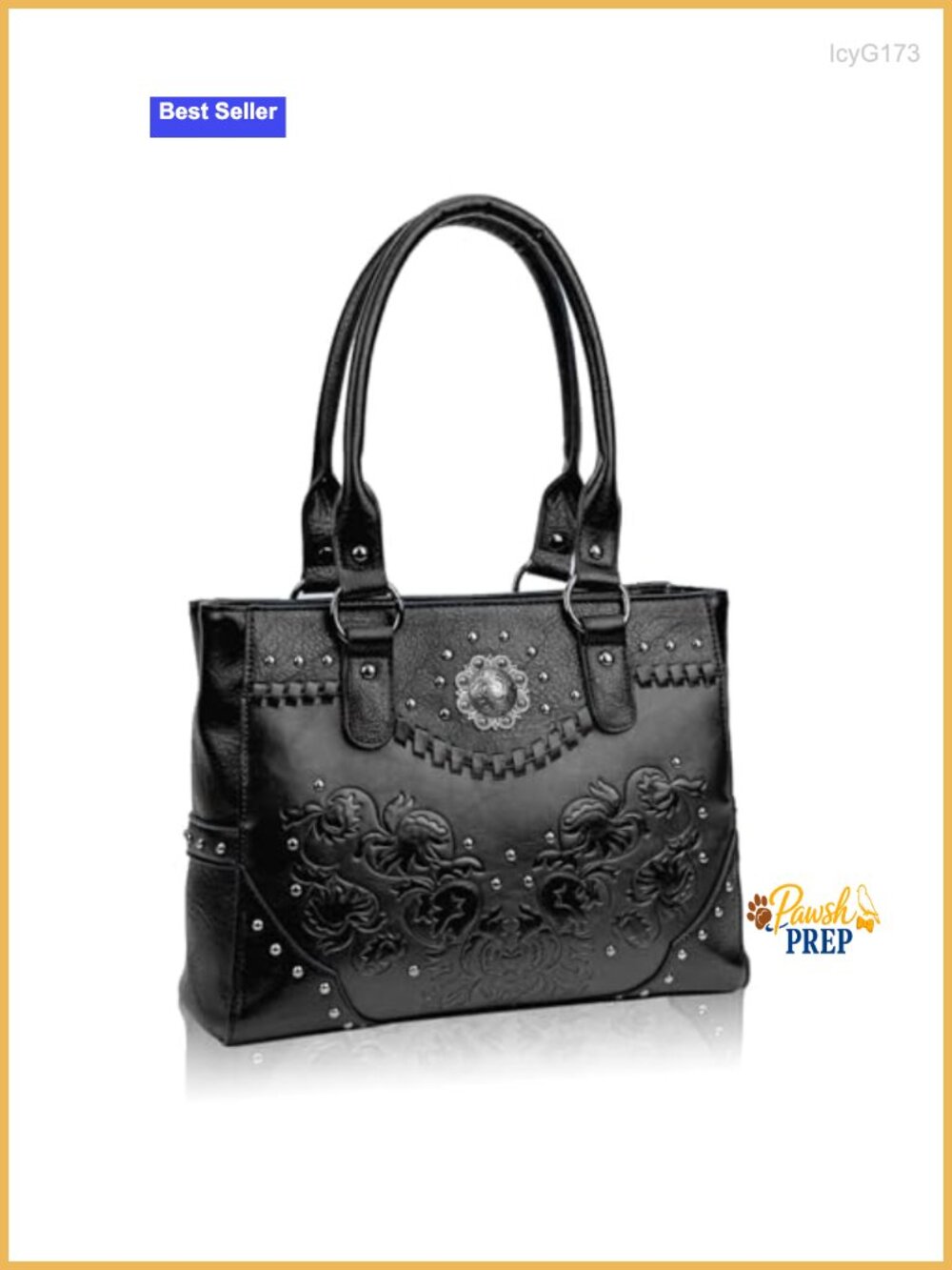 Women's Western Tote Bag Faux Leather Embossed Floral Concho Studs Large Top